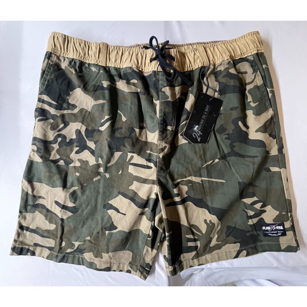 NWT Flag Nor Fail Mens Camo Athletic Shorts XXL Drawstring Gym Training Tactical